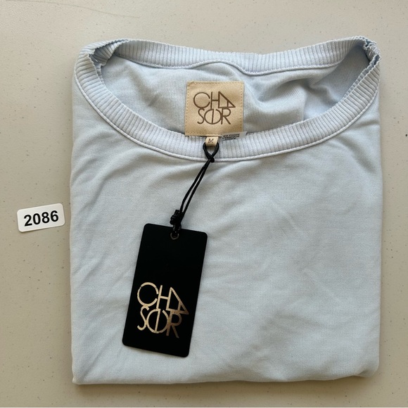 Chaser Top Womens Medium Blue Short Sleeves Blouse - Picture 7 of 7